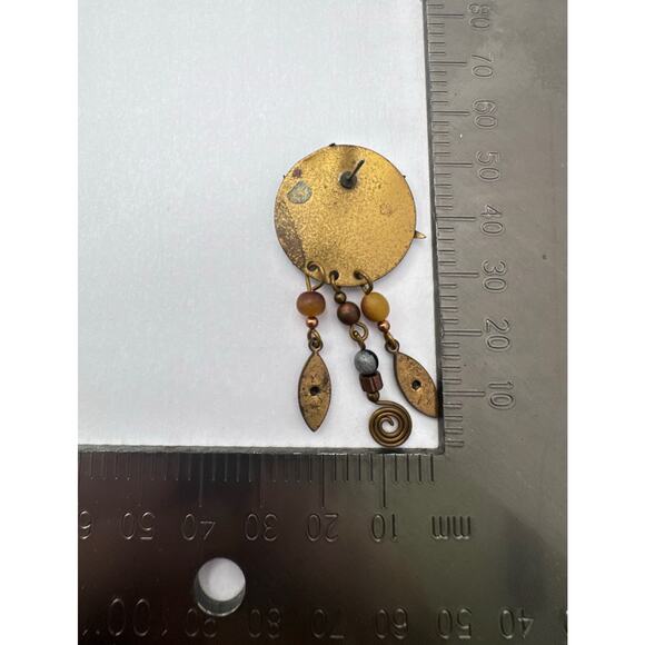 Vintage 1990s Artisan Studio Mixed Metal & Tiger's Eye Earrings - Picture 6 of 6